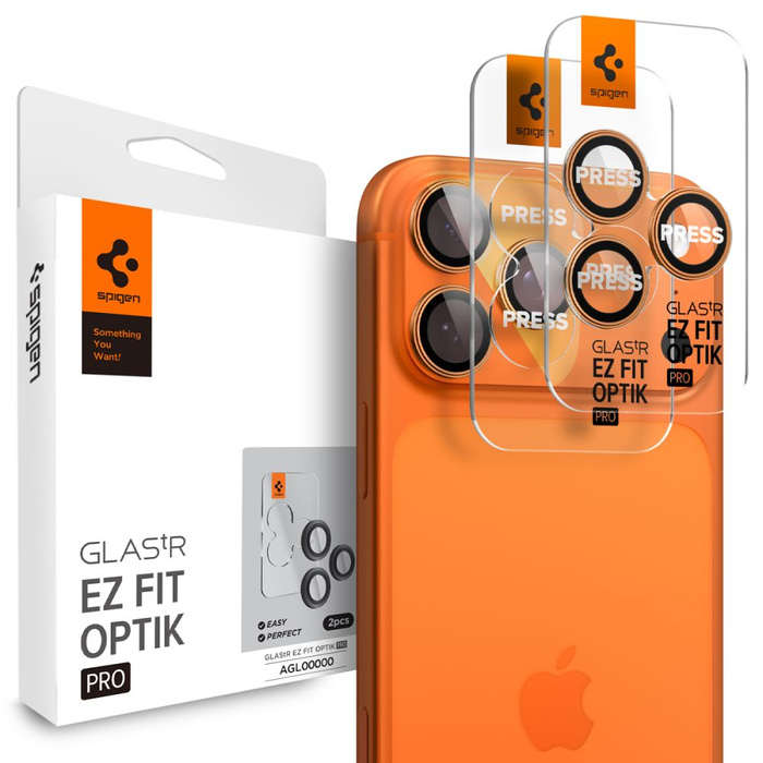 OSŁONA APARATU SPIGEN IPHONE 16 PRO / MAX / 17 PRO / MAX OPTIK PRO GLAS.TR ”EZ FIT” CAMERA PROTECTOR 2-PACK ORANGE