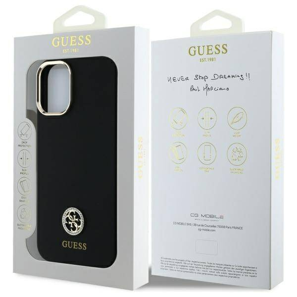 Etui Guess iPhone 16 czarny/black hardcase Silicone Logo Strass 4G