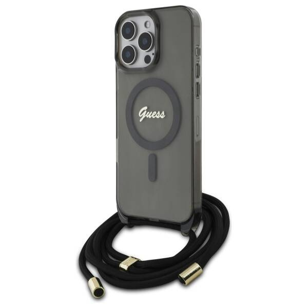 Etui Guess iPhone 16 Pro Max 6.9" czarny/black hardcase Crossbody Cord Script MagSafe
