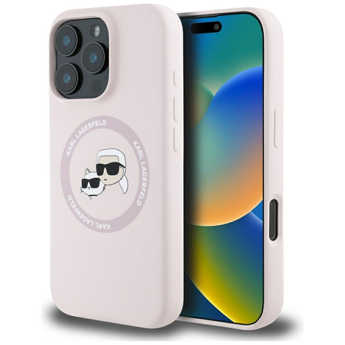 Etui Karl Lagerfeld Silicone Double       Heads And Circle MagSafe do iPhone 16 Pro Max różowy