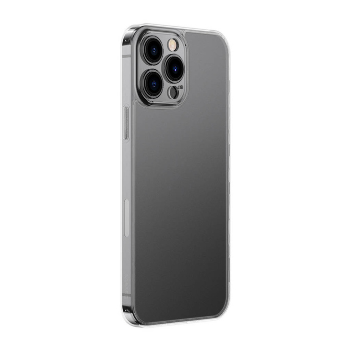 Etui Baseus Frosted Glass Case pokrowiec do iPhone 13 Pro sztywna obudowa z żelową ramką przezroczysty (ARWS000702)