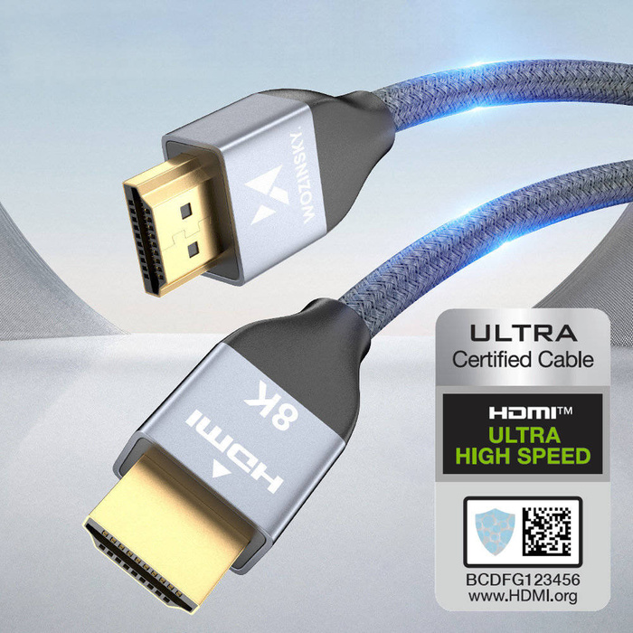 Wozinsky kabel HDMI 2.1 8K 60 Hz 48 Gbps / 4K 120 Hz / 2K 144 Hz 5m srebrny (WHDMI-50)