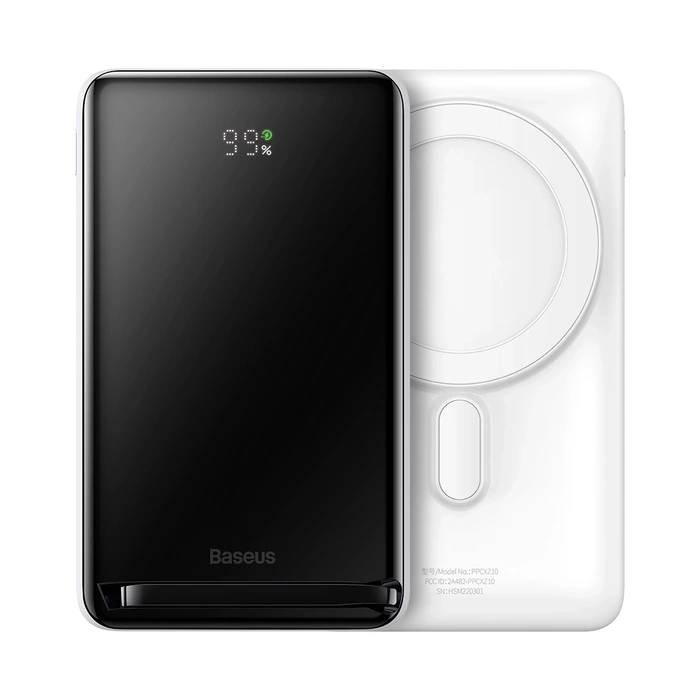 Baseus Magnetic Bracket powerbank z bezprzewodowym ładowaniem MagSafe 10000mAh 20W Overseas Edition biały (PPCX000202) z Kablem USB-C 0,5m