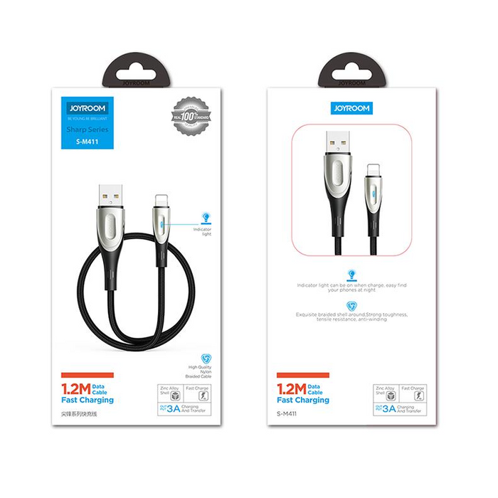 Joyroom Sharp Series kabel szybko ładujący USB-A - Lightning 3A 1.2m czarny (S-M411)