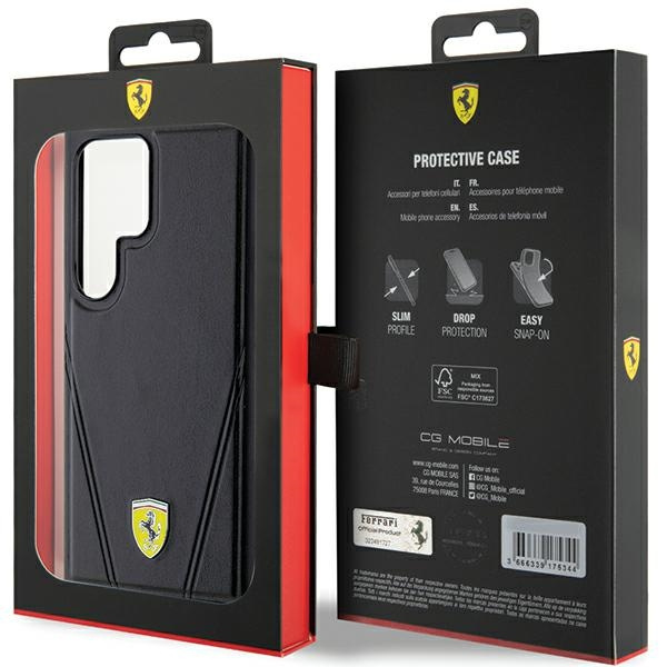 Etui Ferrari FEHMS24LP3BAK Samsung Galaxy S24 Ultra S928 czarny/black hardcase Hot Stamp V Lines MagSafe Case