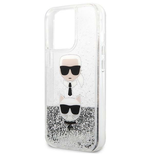 Etui KARL LAGERFELD Apple iPhone 13 13 Pro Liquid Glitter Karl&Choupette Head Srebrny Hardcase