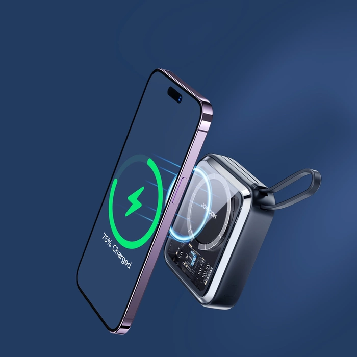 Joyroom powerbank indukcyjny 10000mAh Icy Series 22.5W z wbudowanym kablem Lightning czarny (JR-L007)