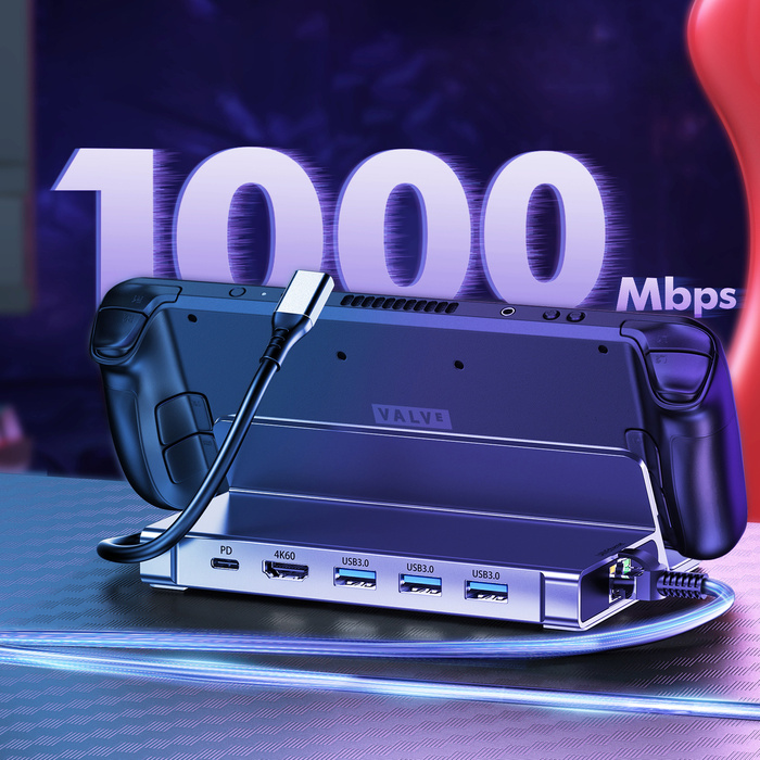 HUB Choetch M52 do Steam Deck USB-C - USB-C PD/USB-A/HDMI/RJ45 - szary