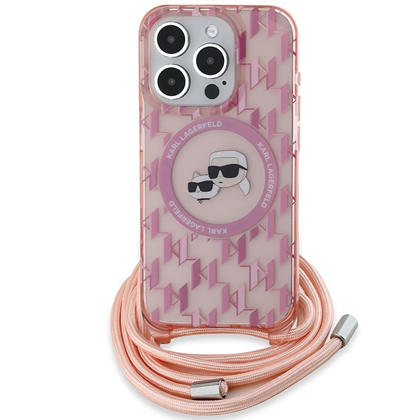 Etui Karl Lagerfeld KLHMP15LHCKCKLCP iPhone 15 Pro 6.1" różowy/pink hardcase IML Crossbody Monogram Karl & Choupette Head MagSafe