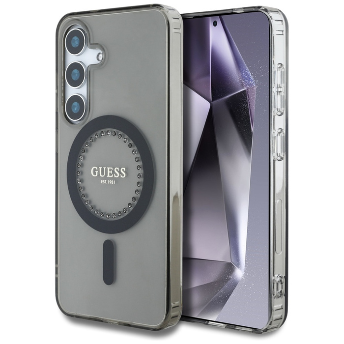 Etui Guess Rhinestones Printed Classic    Logo MagSafe Samsung Galaxy S25 czarny
