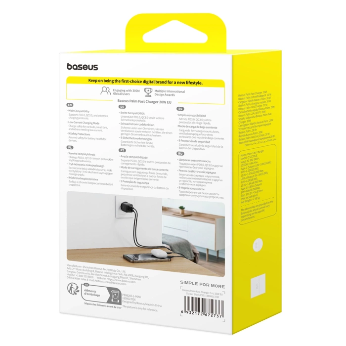 Ładowarka sieciowa Baseus Palm 20W USB-C USB-A - czarna
