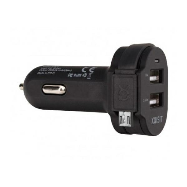 XQISIT Car Charger 6A Dual USB+micro USB black