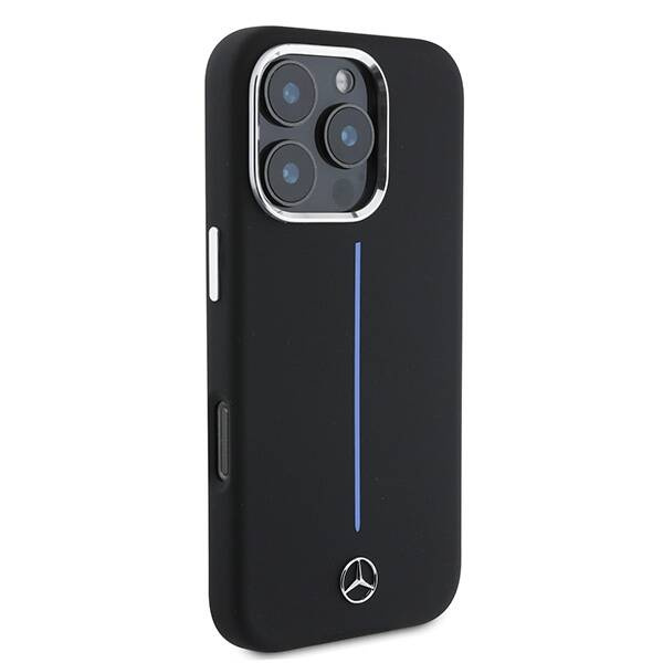 Etui Mercedes iPhone 16 Pro Max 6.9" czarny/black hardcase Silicone Blue Stripe MagSafe