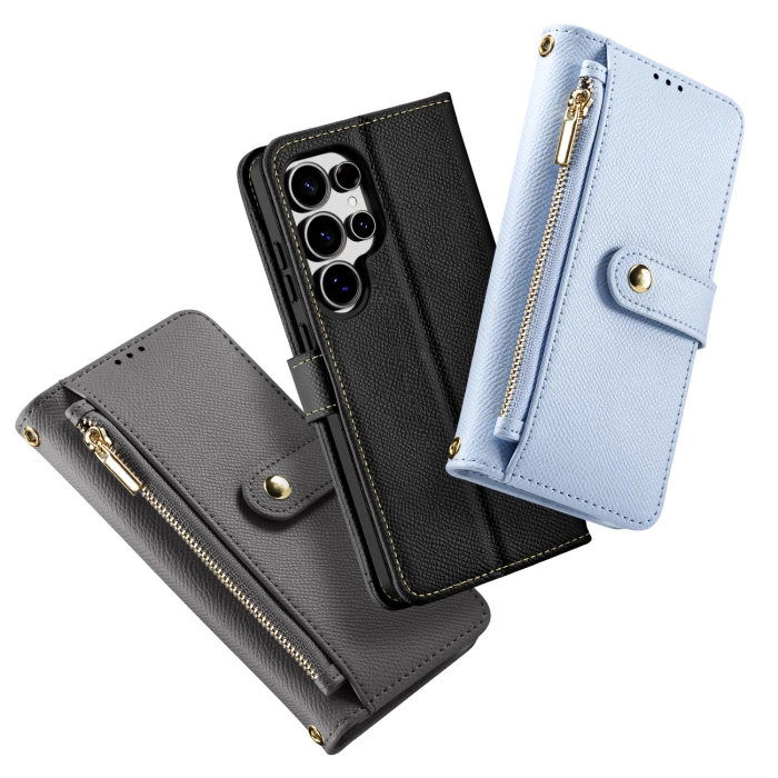 Etui skórzane Dux Ducis Lawa na Samsung Galaxy S25 Ultra z odłączanym portfelem magnetycznym - szare