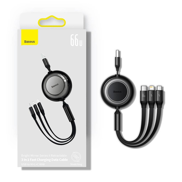 Baseus Bright Mirror 2 zwijany kabel przewód 3w1 USB Typ A - micro USB + Lightning + USB Typ C 66W 1.1m fioletowy (CAMJ010105)