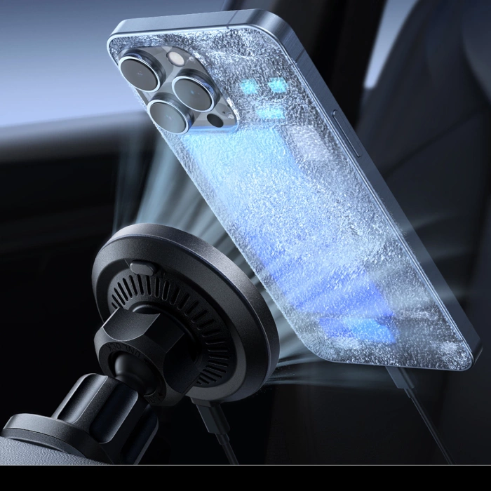 Joyroom uchwyt samochodowy do telefonu z ładowarką indukcyjną (kompatybilną z MagSafe) z wentylatorem na kratkę nawiewu - czarny (JR-ZS387)