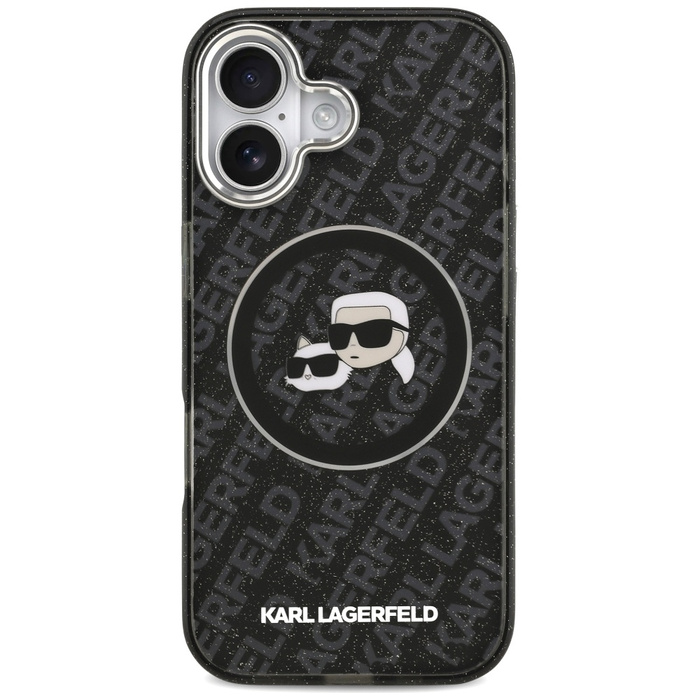 Etui Karl Lagerfeld IML Glitter Karl &   Choupette Heads Logo MagSafe do iPhone 17 czarny