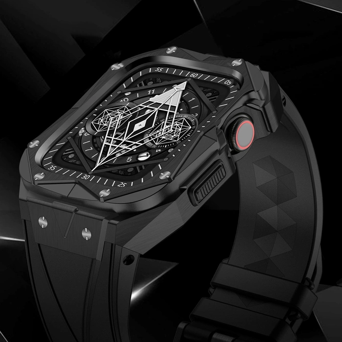 [PO ZWROCIE] Kingxbar CYF140 2w1 pancerne etui Apple Watch 9, 8, 7 (45 mm) ze stali nierdzewnej z paskiem czarne