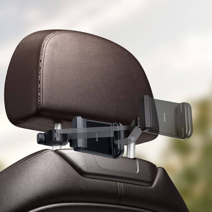 Baseus samochodowy uchwyt do telefonu na zagłówek z wbudowaną ładowarką bezprzewodową Qi 15 W czarny (WXHZ-01)