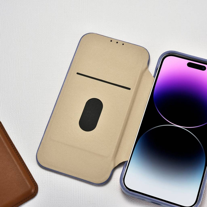 iCarer CE Premium Leather Folio Case skórzane etui iPhone 14 Pro z klapką magnetyczne MagSafe jasnofioletowy (WMI14220714-LP)