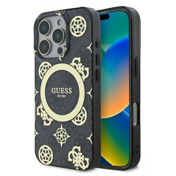 Etui Guess iPhone 16 Pro 6.3"  czarny/black hardcase IML Peony On 4G Background MagSafe