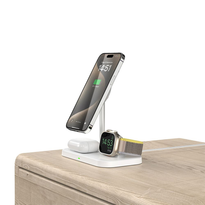 ŁADOWARKA TECH-PROTECT QI15W A22 3IN1 MAGNETIC MAGSAFE WIRELESS CHARGER WHITE