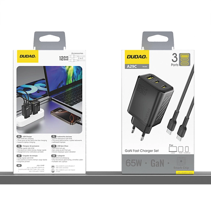 Ładowarka sieciowa Dudao A29C 65W GaN + kabel USB-C - czarna