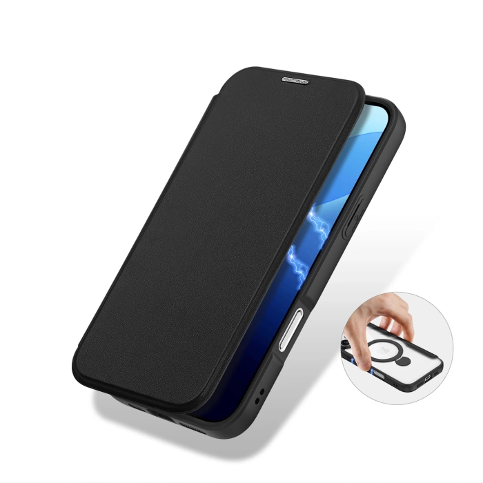 Etui Dux Ducis Skin X Pro na iPhone 16 Pro z MagSafe, klapką i podstawką - czarne
