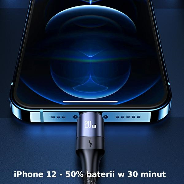 USAMS Kabel U71 USB-C na Lightning 1,2m 20W PD Fast Charge czarny/black SJ521USB01 (US-SJ521)