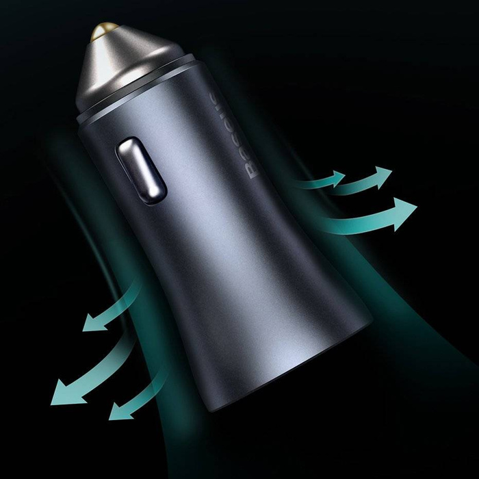 Baseus Golden Contactor Pro szybka ładowarka samochodowa USB Typ C / USB 40 W Power Delivery 3.0 Quick Charge 4 + SCP FCP AFC szary (CCJD-0G)