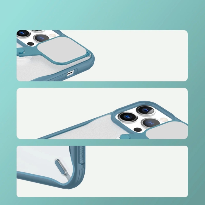 Etui Nillkin Cyclops Case wytrzymałe etui z osłoną na aparat i składaną podstawką iPhone 13 Pro Max niebieski