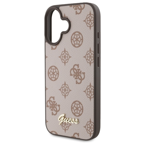 Etui Guess iPhone 16 brązowy/brown HC MagSafe PU Peony Script