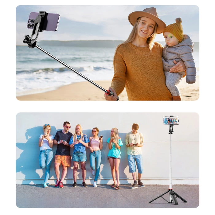Selfie stick teleskopowy Statyw Wozinsky 1.3m z uchwytem na telefon Czarny
