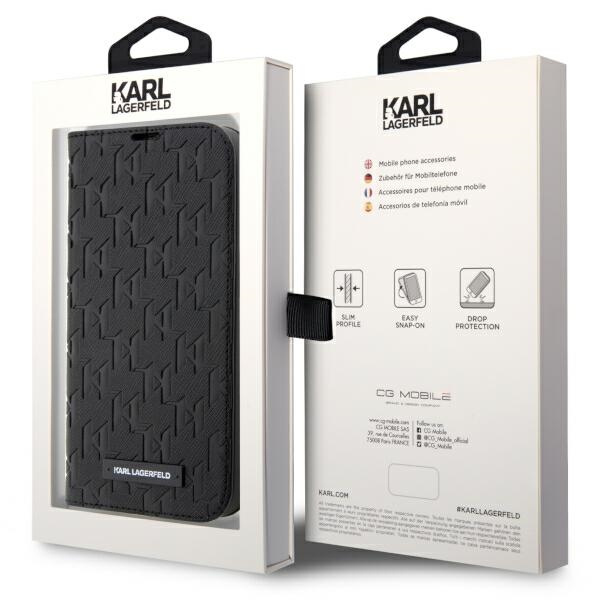 Etui Karl Lagerfeld KLBKP14LSAKLHPK iPhone 14 Pro 6.1" bookcase czarny/black Saffiano Monogram Case