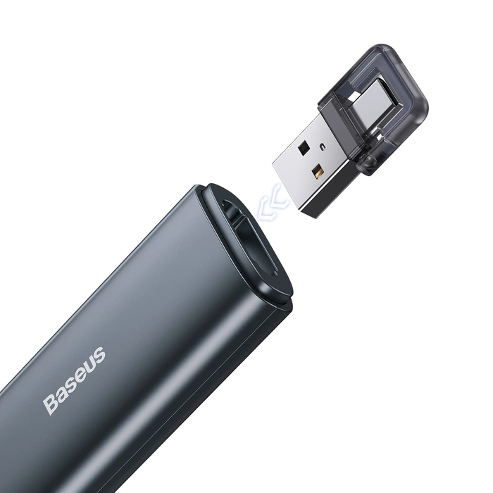 Wielofunkcyjny pilot Baseus Orange Dot do prezentacji, z czerwonym wskaźnikiem laserowym, akumulatorowy (szary)