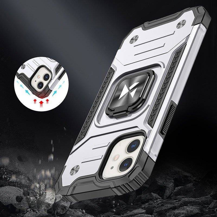 Etui Wozinsky Ring Armor Etui iPhone 14 Pancerny Pokrowiec Uchwyt Magnetyczny Ring Srebrne Case