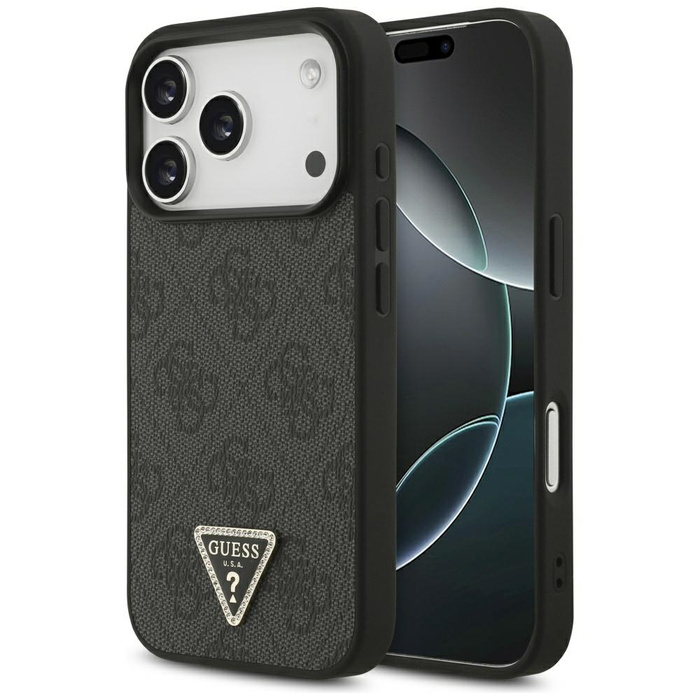 Etui Guess Leather 4G Triangle Strass    MagSafe do iPhone 17 Pro czarny