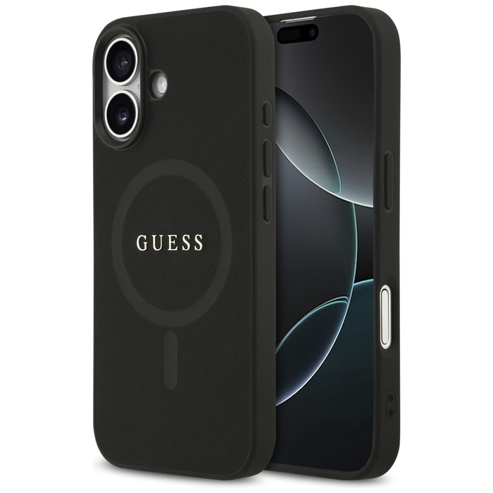 Etui Guess Saffiano Classic Logo MagSafe do iPhone 17 czarny