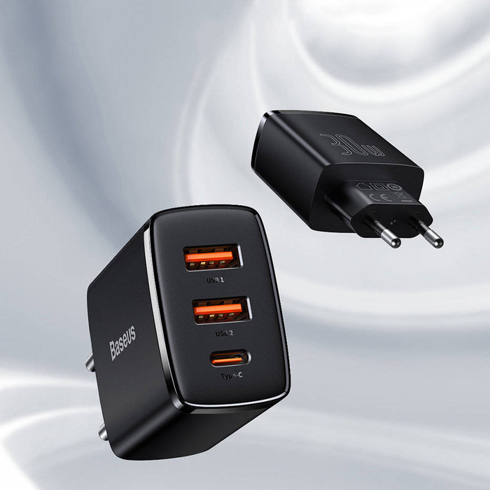 [PO ZWROCIE] Baseus Compact szybka ładowarka sieciowa 2x USB / USB Typ C 30W 3A Power Delivery Quick Charge biały (CCXJ-E02)