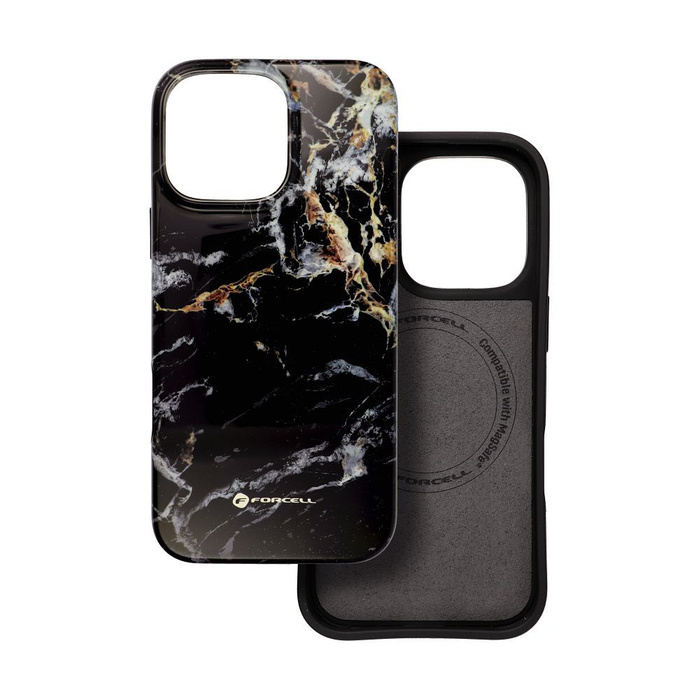Etui na iPhone 16 PRO MAX Forcell F-Protect Mirage zgodny z MagSafe Military Drop-Test black marble
