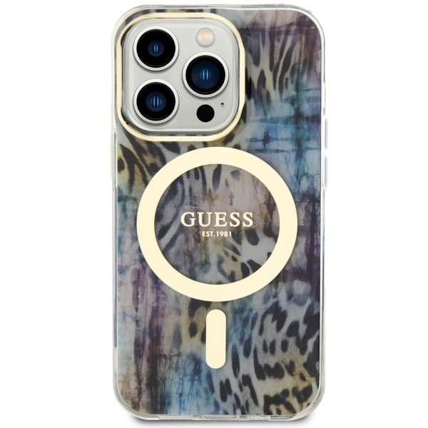 Etui Guess GUHMP14LHLEOPWB iPhone 14 Pro 6.1" niebieski/blue hardcase Leopard MagSafe Case