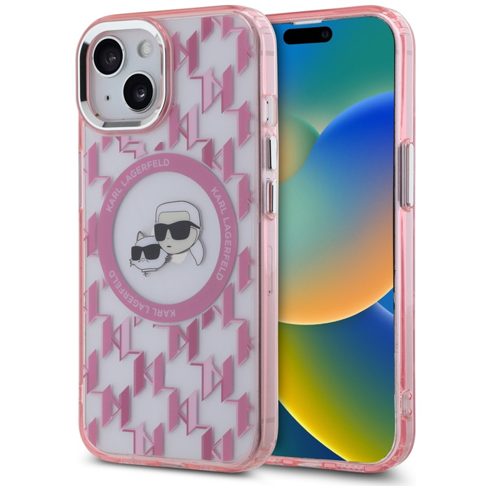 Karl Lagerfeld KLHMP15SHMCKMHP iPhone 15 6.1" różowy/pink IML Monogram Karl&Choupette Head MagSafe