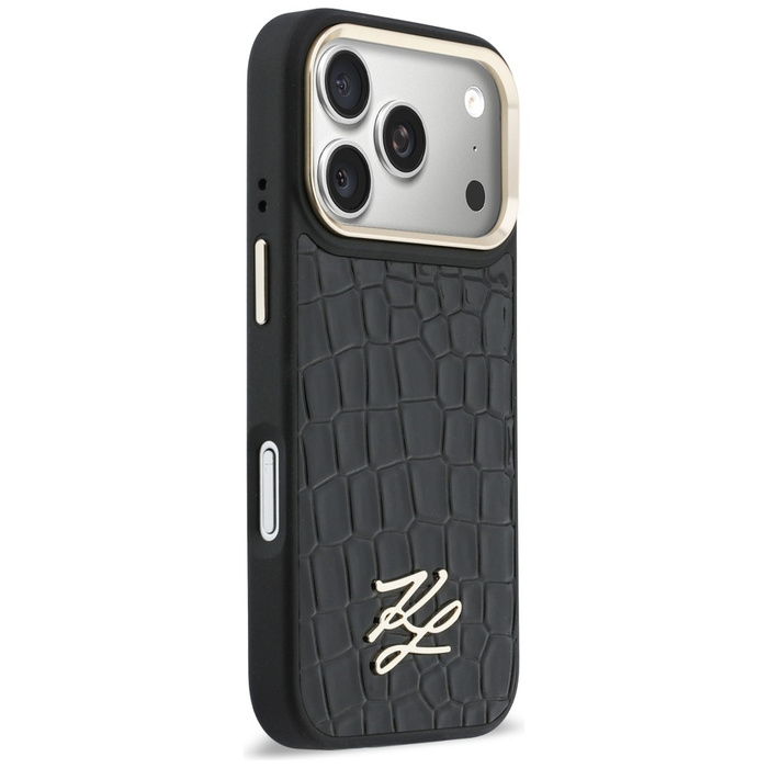 Etui Karl Lagerfeld Croco KL Script Logo MagSafe do iPhone 17 Pro Max czarny