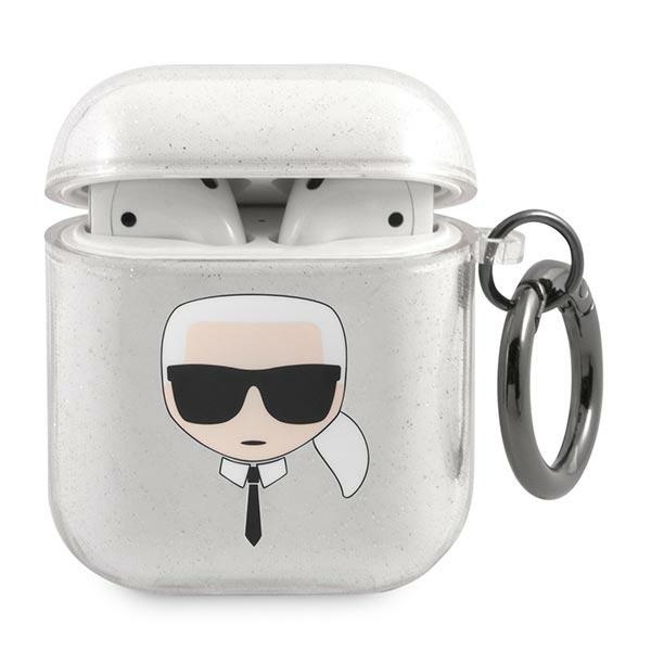 Etui KARL LAGERFELD Apple AirPods Glitter Karl`s Head Srebrny Case