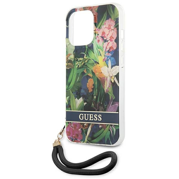 Etui GUESS Apple iPhone 13 13 Pro Flower Strap Niebieski Hardcase