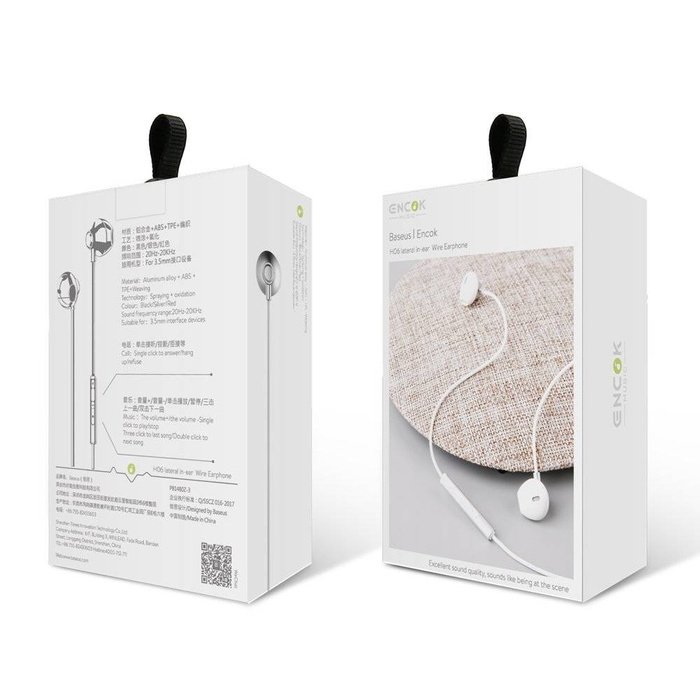 Baseus Encok H06 douszne słuchawki zestaw słuchawkowy z pilotem srebrny (NGH06-0S)