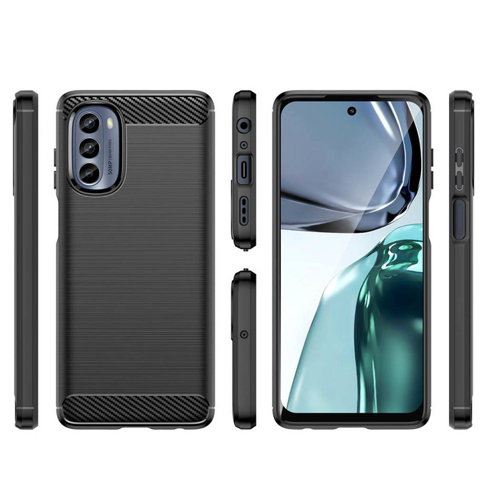 Etui Carbon Case etui do Motorola Moto G62 5G elastyczny silikonowy karbonowy pokrowiec czarne Case