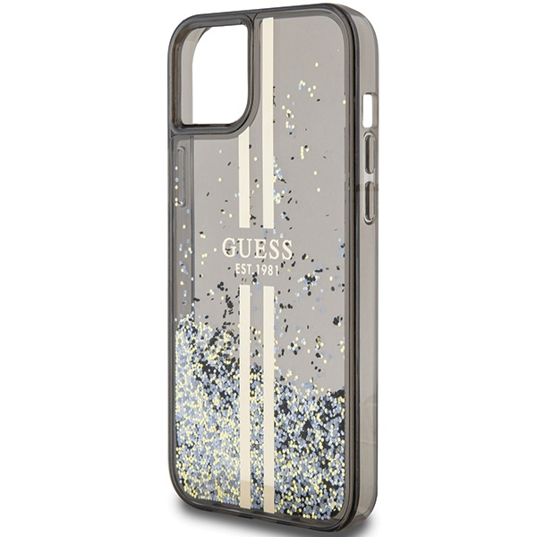Etui Guess GUHCP15SLFCSEGK iPhone 15 / 14 / 13 6.1" czarny/black hardcase Liquid Glitter Gold Stripes Case