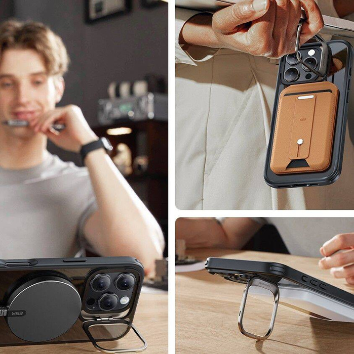 Etui Esr Classic Hybrid Kickstand Halolock Magsafe & Tempered Glass iPhone 16 Pro Max Clear/black