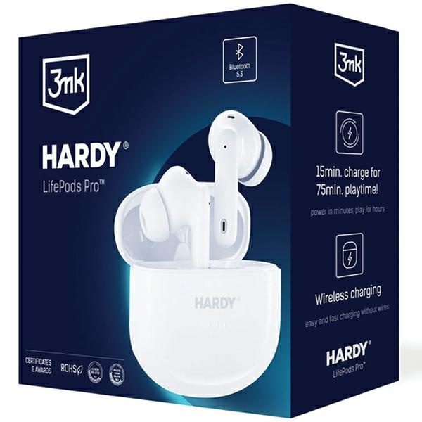 3MK Hardy LifePods Pro słcuhawki bezprzewodowe Bluetooth 5.3 ANC białe/white